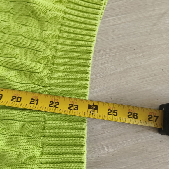 y2k Polo Ralph Lauren 100% Cotton Crew Neck Cable Knit Sweater sz M Lime Green - Picture 7 of 9